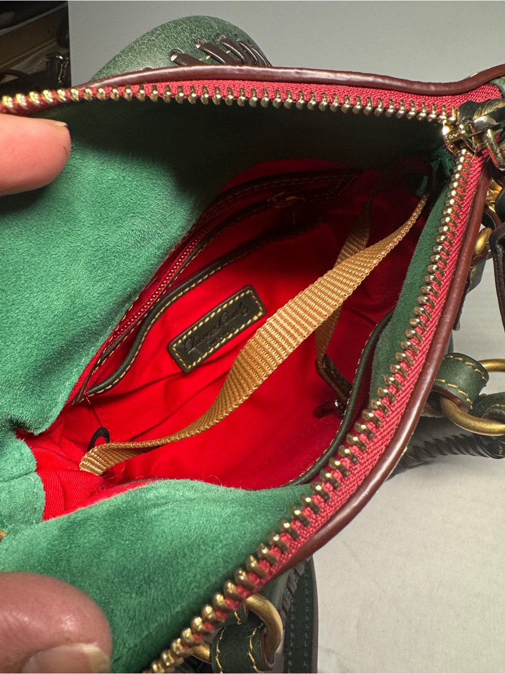 Dooney & Bourke Forest Green Leather Mini micro Florentine Satchel with Red Trim - Picture 4 of 10